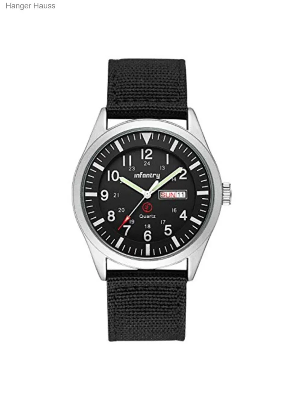 Mens Military Field Watch 12/24H Day Date 5ATM Waterproof Nylon Band Analog